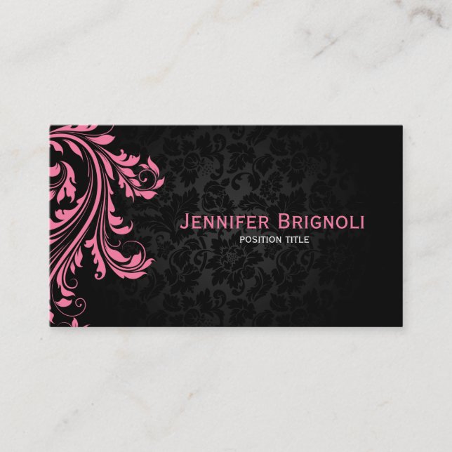Carte De Visite Élégant noir Damas rose floral torse (Devant)