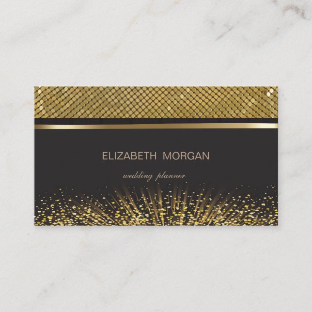 Carte De Visite Elégant noir élégant, Séquins d'or, Foil Confetti (Devant)