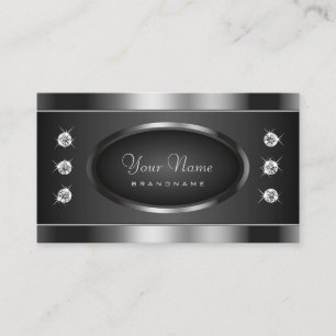 Carte De Visite Élégant noir et argent scintillant effet Chrome