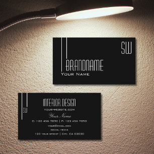 Carte De Visite Elégant noir et blanc avec Monogram Professional