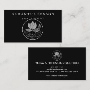 Carte De Visite Élégant noir et blanc Lotus Flower Logo Yoga