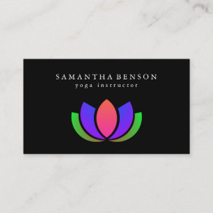 Carte De Visite Élégant noir et blanc Lotus Flower Logo Yoga Busin