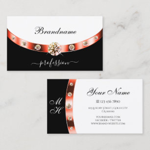 Carte De Visite Elégant noir et blanc Rose Gold avec Monogramme