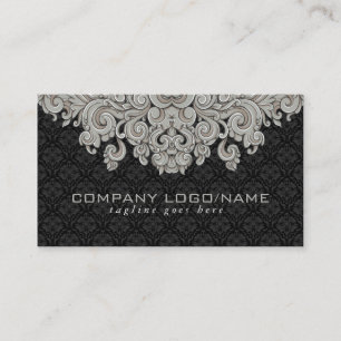 Carte De Visite Elégant noir et gris Vintage Damas florales 2