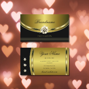 Carte De Visite Elégant noir et or avec de luxueux pavillons