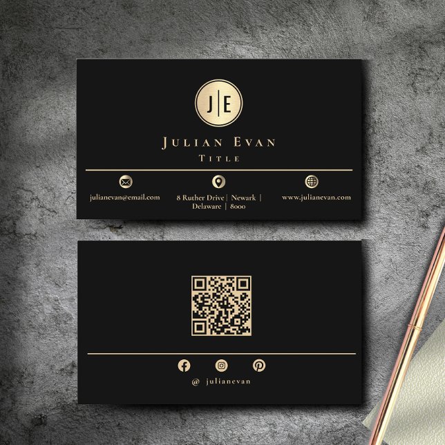 Carte De Visite Élégant noir et or brillant Monogramme moderne (elegant-black-and-gold-shiny-modern-monogram-business-card.jpg)