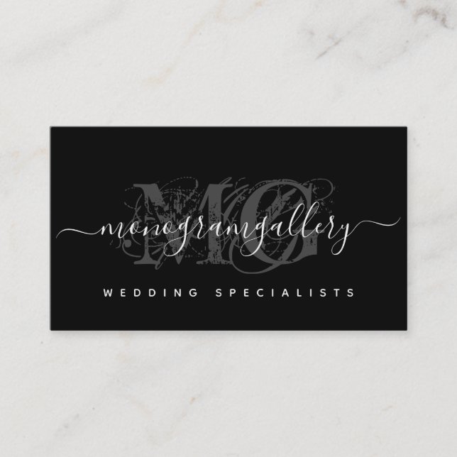 Carte De Visite Élégant noir Luxe Glam Script Monogramme (Devant)