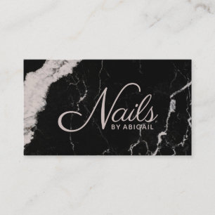 Carte De Visite Élégant Noir Marbre Noir Clous Rose Noir Par "Nom"
