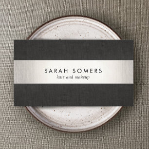 Carte De Visite Élégant Noir moderne Argent rayé Professionnel