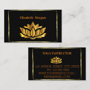 Carte De Visite Élégant noir moderne lotus fleur doré