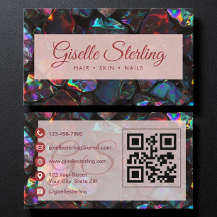 Carte De Visite Elégant noir Opal Gemstone moderne QR Code