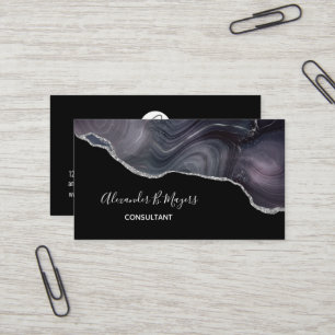 Carte De Visite Élégant noir Parties scintillant argent Agate Géod