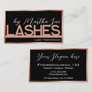 Carte De Visite Elégant Noir Peach Pink Ombre Beauté Lashes Idées