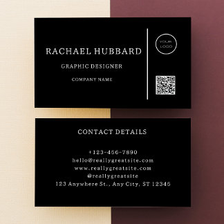 Carte De Visite Élégant noir professionnel, code Qr personnalisé L