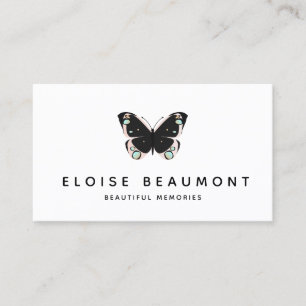Carte De Visite Élégant Noir Rose Butterfly, planificateur d'événe