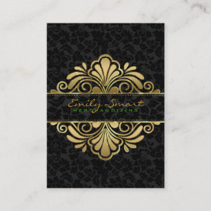 Carte De Visite Elégant noir Vintage Damas Gold Frame