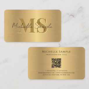 Carte De Visite Élégant nom de calligraphie QR Code Gold Monogramm