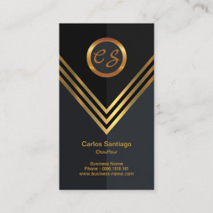 Carte De Visite Élégant Nom Or Initiales Monogramme Chauffeur