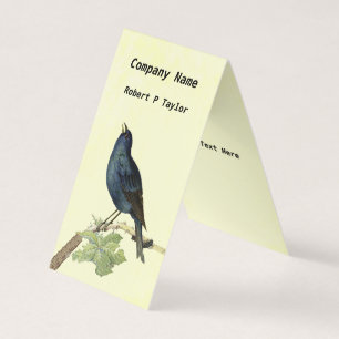 Carte De Visite Elégant oiseau noir sur Branche Caterpillar Jaune