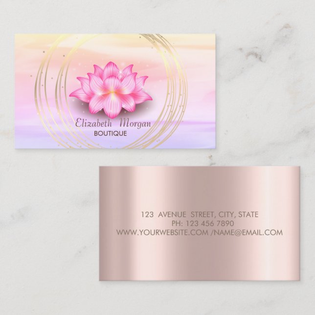 Carte De Visite Elégant Ombre Rose Gold, Gold Cercles Lotus (Devant / Derrière)