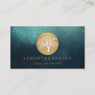 Carte De Visite Elégant or Aquarelle Arbre Yoga et méditation B
