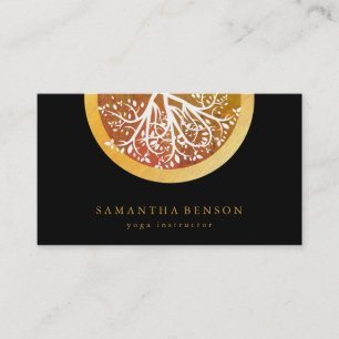 Carte De Visite Elégant or Aquarelle Arbre Yoga et méditation B
