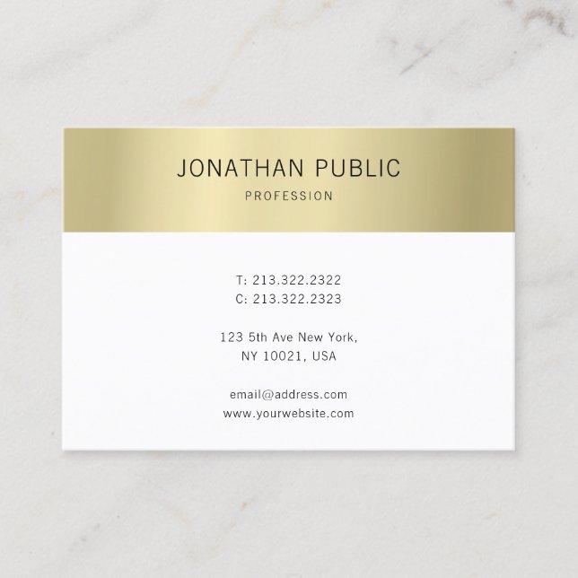 Carte De Visite Elégant Or Blanc Moderne Simple Modèle (Devant)