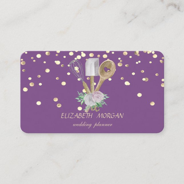 Carte De Visite Élégant or Confetti Boulangerie Pâtisserie Outils  (Devant)