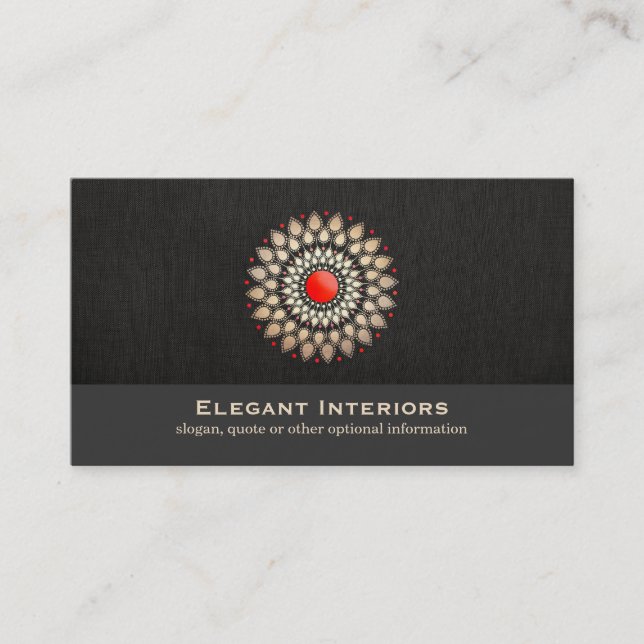 Carte De Visite Elégant or et Motif rouge Design intérieur chic (Devant)