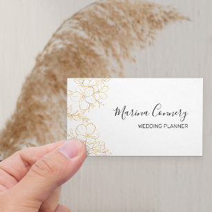 Carte De Visite Élégant or Floral Line Wedding planner de dessin