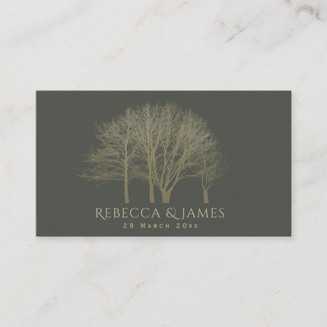 Carte De Visite ÉLÉGANT OR GRIS AUTOMNE ARBRES Mariage (Devant)