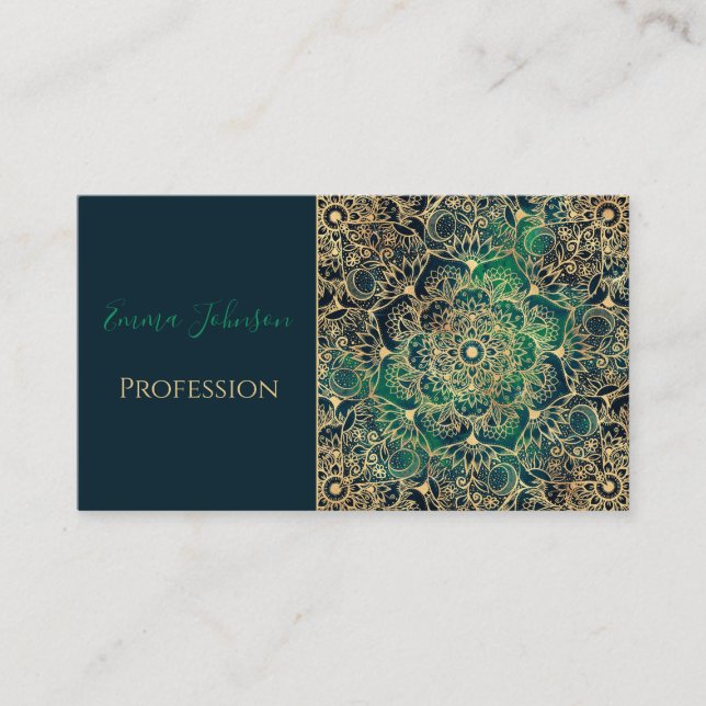 Carte De Visite Elégant or Mandala Floral Vert bleu (Devant)