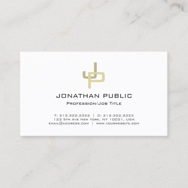 Carte De Visite Élégant Or Monogramme Professionnel Moderne Simple (Devant)