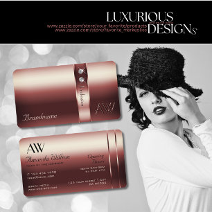 Carte De Visite Elégant or Rose avec Monogramme et heures d'ouver