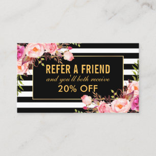 Carte De Visite Élégant or rose floral rayé de référence