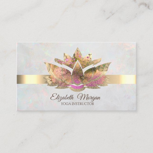 Carte De Visite Elégant Or tendance, Blanc Opal Lotus (Devant)