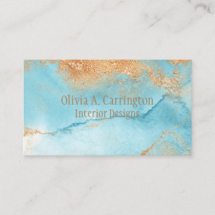 Carte De Visite Elégant or Turquoise Typographie Abstraite moderne