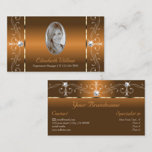 Carte De Visite Elégant Orange Brown Squiggled Bijoux avec photo