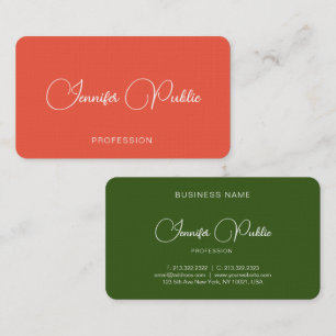 Carte De Visite Élégant Orange & Green Calligraphy Nom Modèle