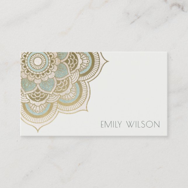 Carte De Visite Elégant Ornate Gold Foil Turquoise Turquoise Manda (Devant)
