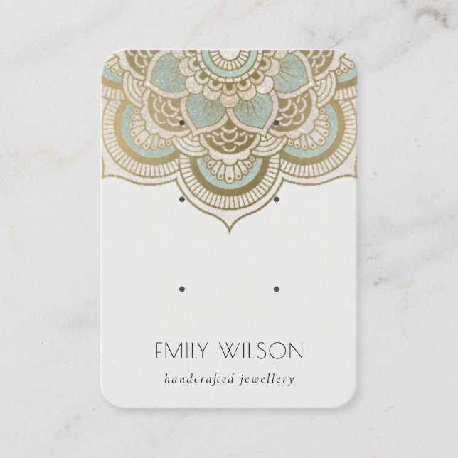 Carte De Visite Élégant Ornate Gold Turquoise Mandala 3 Earring Di (Devant)