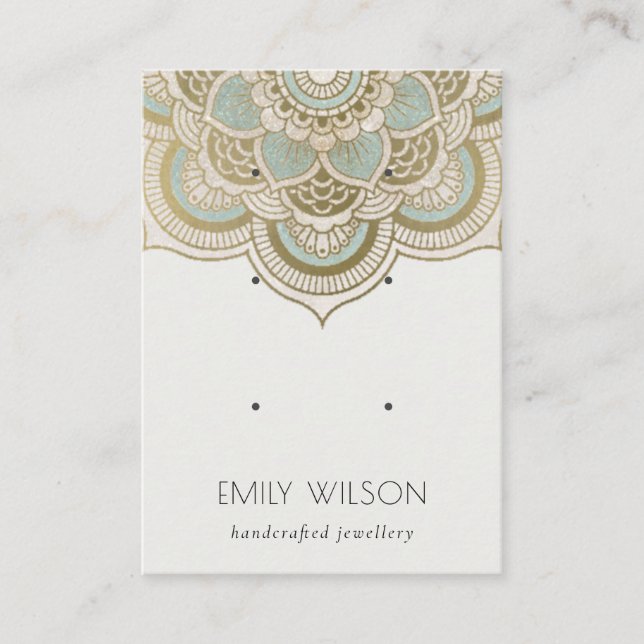 Carte De Visite Élégant Ornate Gold Turquoise Mandala 3 Earring Di (Devant)