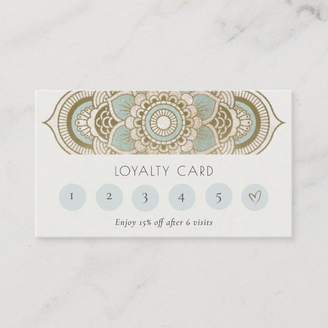 Carte De Visite Elégant Ornate Gold Turquoise Mandala 6 Punch Loya (Devant)