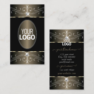 Carte De Visite Élégant ornement noir et beige avec logo