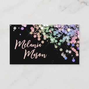 Carte De Visite Élégant Paillettes Holographiques Maquilleuse Noir