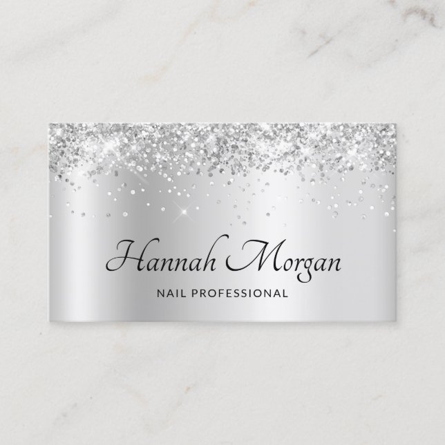 Carte De Visite Elégant Pale Silver Satin Ombre Foil et Parties sc (Devant)