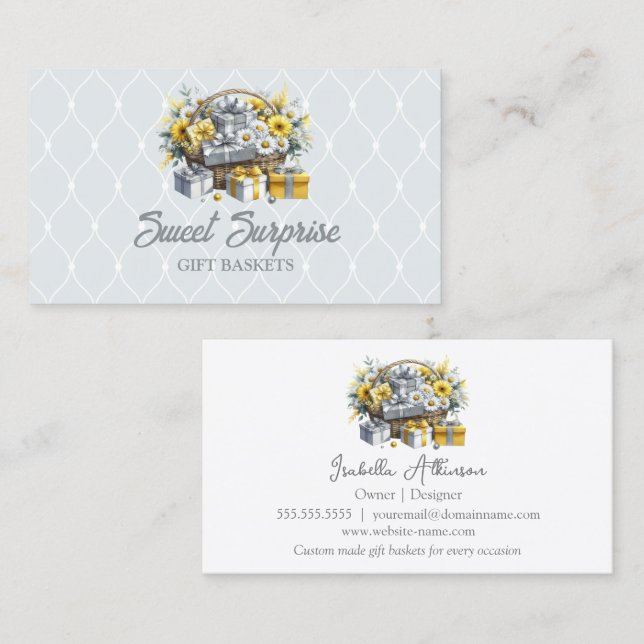 Carte De Visite Élégant panier cadeau en argent jaune or (Devant / Derrière)