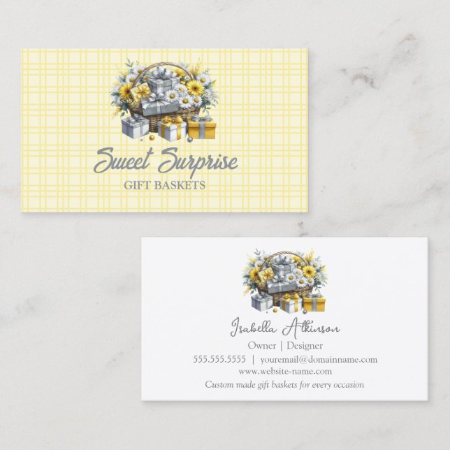 Carte De Visite Élégant panier cadeau en argent jaune or (Devant / Derrière)