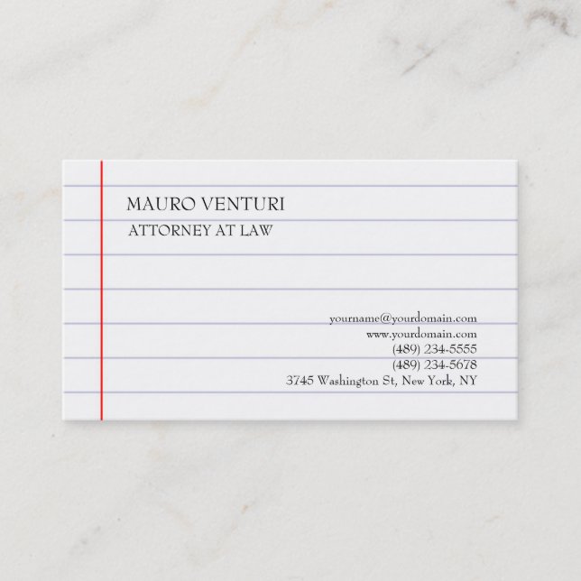 Carte De Visite Élégant Papier Lliné Plat Professionnel Minimalist (Devant)