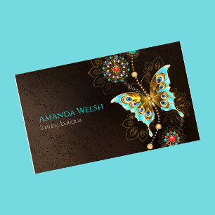 Carte De Visite Elégant papillon de luxe brun or turquoise